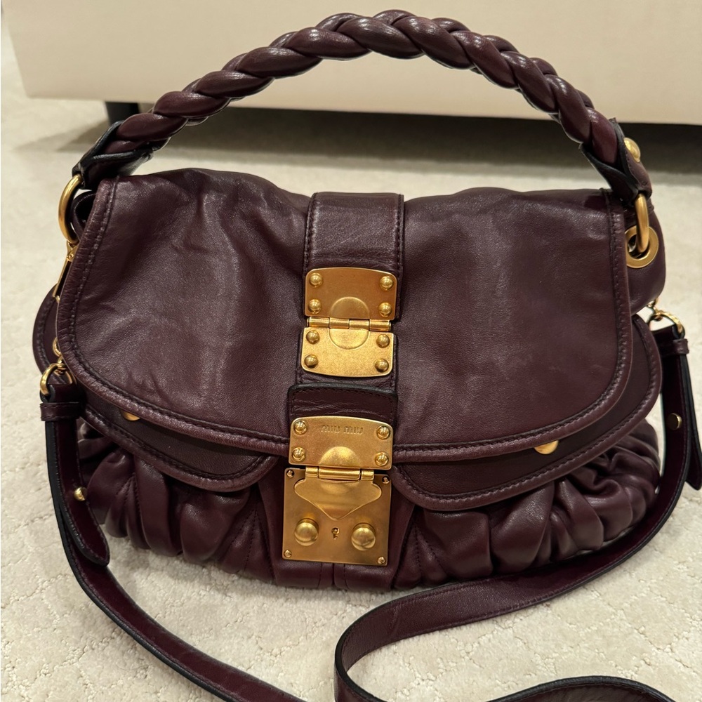 Miu Miu Dark Brown Shoulder Bag with Gold Accents